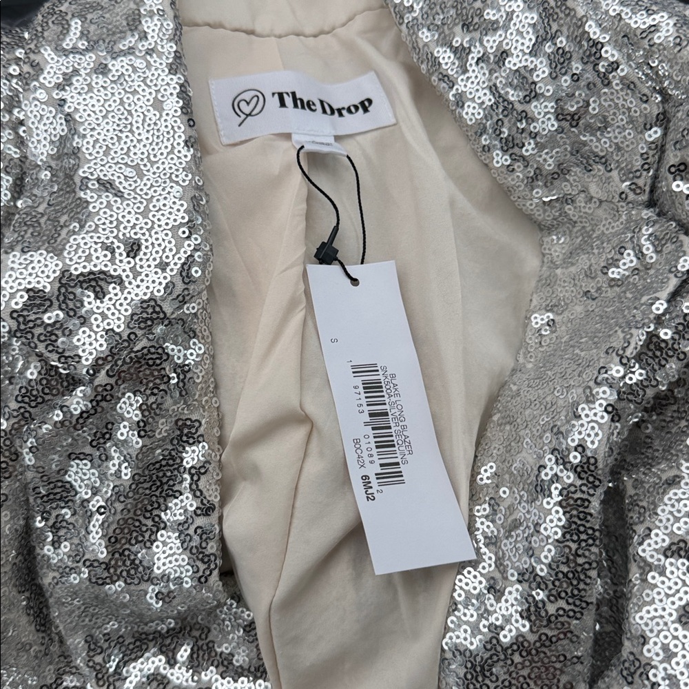 NWT • The Drop • Women's Blake Long One-Button Blazer • Size S • Silver Sequin • - Picture 5 of 7